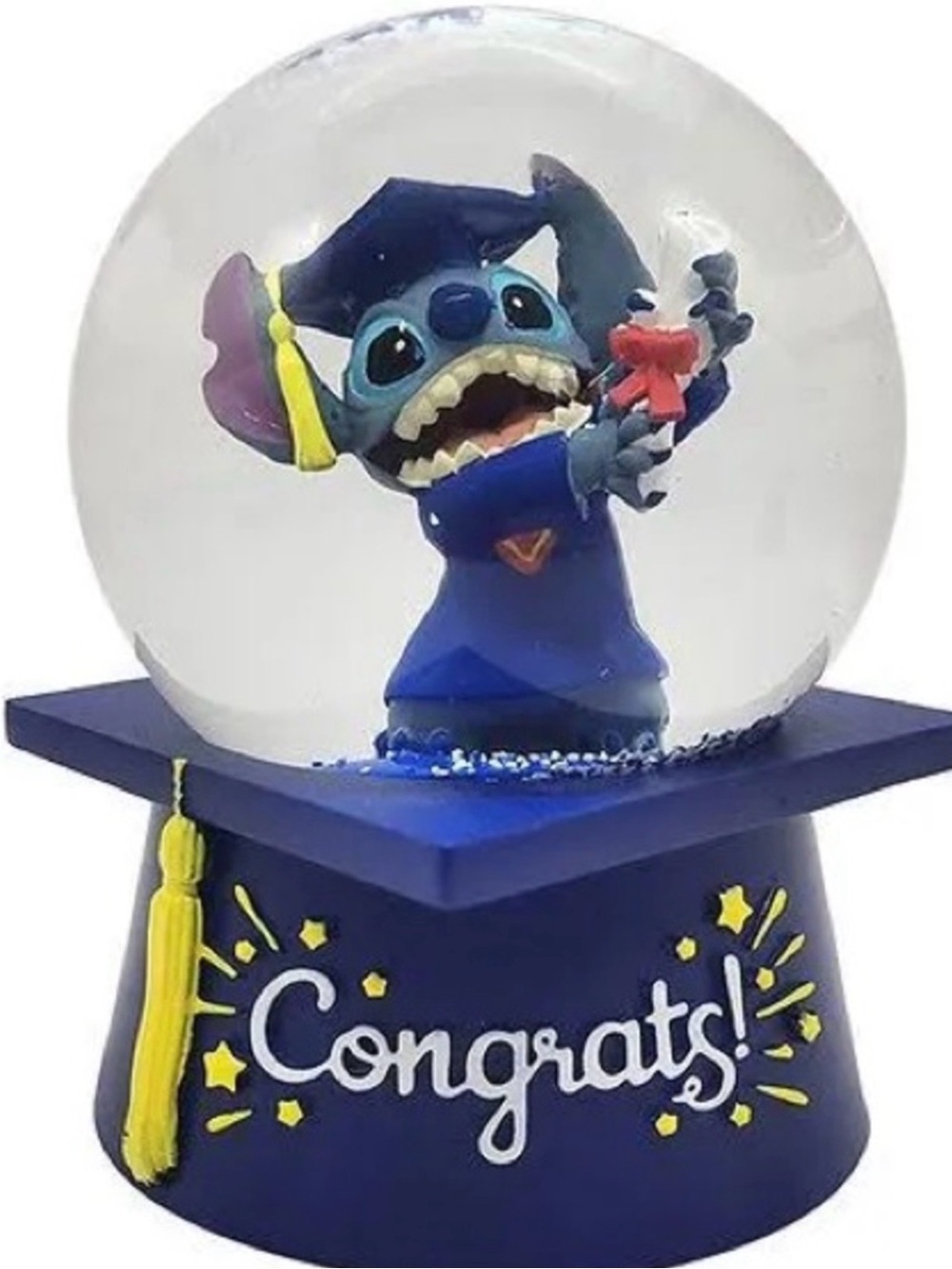 Disney Stitch Graduation Musical Water Globe NIB "Congrats"